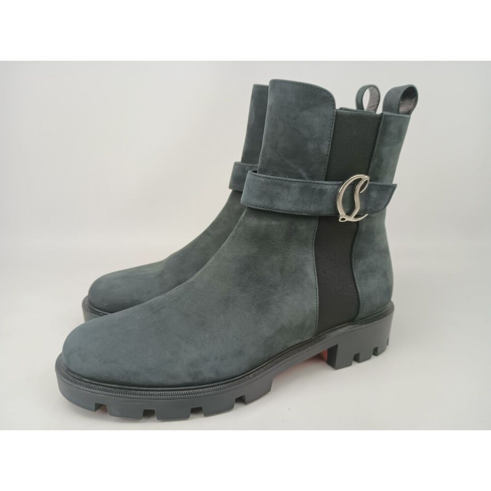 Christian Louboutin Black Nubuck CL Logo Lug Sole Chelsea Boots Size 42 - Picture 2 of 7
